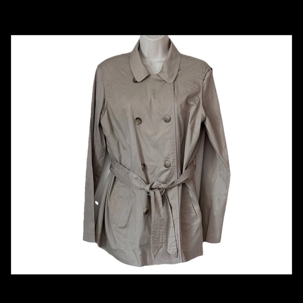 Vintage 2 Piece Women’s Double Breasted Trench Coat XL Tan Beige Belt Pockets